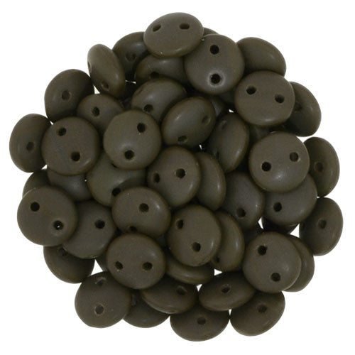 Czechmate 6mm Lentil Glass Czech Two Hole Bead, Matte Chocolate Brown - Barrel of Beads