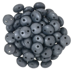 Czechmate 6mm Lentil Glass Czech Two Hole Bead, Matte Hematite - Barrel of Beads