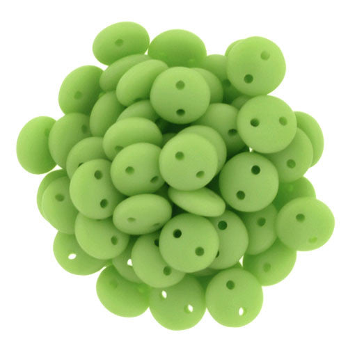 Czechmate 6mm Lentil Glass Czech Two Hole Bead, Matte Honeydew - Barrel of Beads