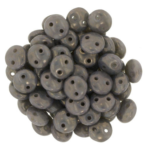 Czechmate 6mm Lentil Glass Czech Two Hole Bead, Ash Grey Moon Dust - Barrel of Beads