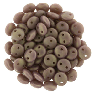 Czechmate 6mm Lentil Glass Czech Two Hole Bead, Matte Ash Grey Rosaline Luster - Barrel of Beads