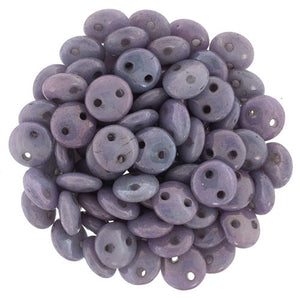 Czechmate 6mm Lentil Glass Czech Two Hole Bead, Luster Opaque Amethyst - Barrel of Beads