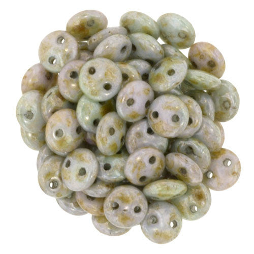 Czechmate 6mm Lentil Glass Czech Two Hole Bead, Opaque Ultra Luster Green - Barrel of Beads