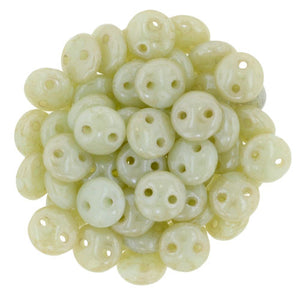 Czechmate 6mm Lentil Glass Czech Two Hole Bead, Opaque Pale Turq/Star Dust - Barrel of Beads