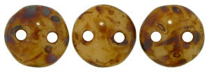 Czechmate 6mm Lentil Glass Czech Two Hole Bead, Beige Picasso - Barrel of Beads