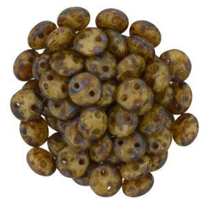 Czechmate 6mm Lentil Glass Czech Two Hole Bead, Beige Picasso - Barrel of Beads