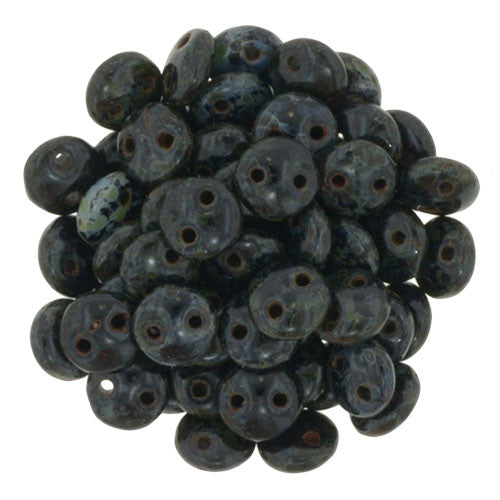 Czechmate 6mm Lentil Glass Czech Two Hole Bead, Jet Picasso - Barrel of Beads