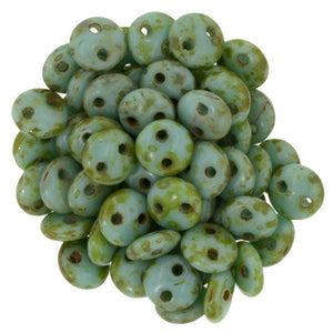Czechmate 6mm Lentil Glass Czech Two Hole Bead, Opaque Turq Picasso - Barrel of Beads
