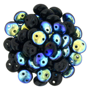 Czechmate 6mm Lentil Glass Czech Two Hole Bead, Jet AB - Barrel of Beads