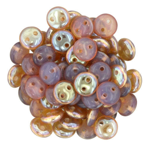 Czechmate 6mm Lentil Glass Czech Two Hole Bead, Milky Pink Celsian - Barrel of Beads