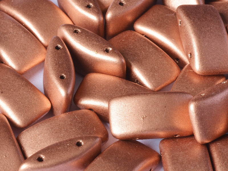Czech Glass 9 x 17mm Carrier Bead Two Hole - Vintage Copper- 15 Beads