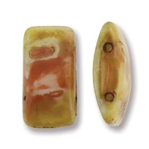Czech Glass 9 x 17mm Carrier Bead Two Hole - White Travertine - 15 Beads