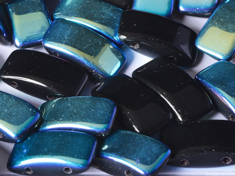 Czech Glass 9 x 17mm Carrier Bead Two Hole - Jet Black AB - 15 Beads