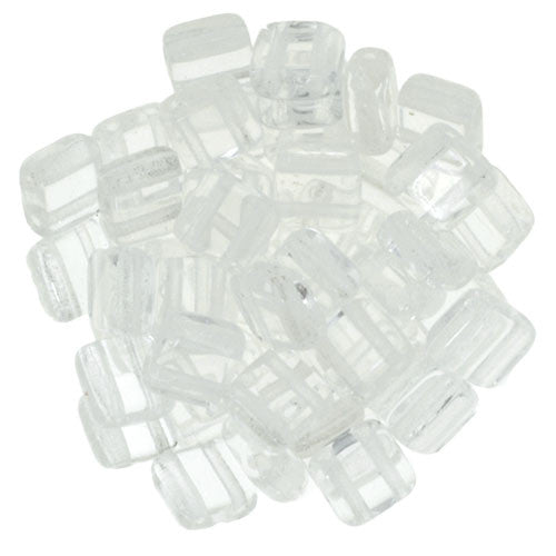 Czechmate 6mm Square Glass Czech Two Hole Tile Bead, Crystal - Barrel of Beads