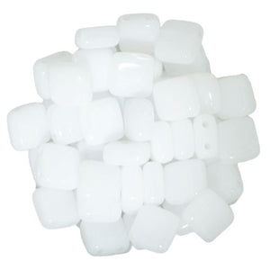 Czechmate 6mm Square Glass Czech Two Hole Tile Bead, Opaque White - Barrel of Beads