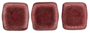 Czechmate 6mm Square Glass Czech Two Hole Tile Bead, Saturated Metallic Grenadine
