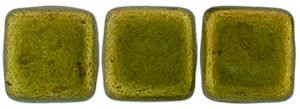Czechmate 6mm Square Glass Czech Two Hole Tile Bead, Saturated Metallic Meadowlark