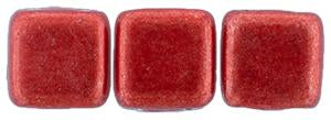 Czechmate 6mm Square Glass Czech Two Hole Tile Bead, Saturated Metallic Cherry Tomato