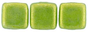 Czechmate 6mm Square Glass Czech Two Hole Tile Bead, Saturated Metallic Lime Punch