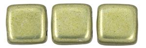 Czechmate 6mm Square Glass Czech Two Hole Tile Bead, Saturated Metallic Limelight