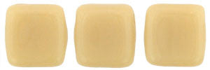 Czechmate 6mm Square Glass Czech Two Hole Tile Bead, Opaque Light Beige - Barrel of Beads