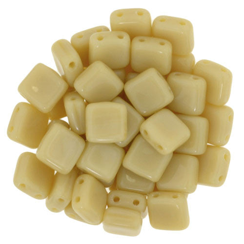 Czechmate 6mm Square Glass Czech Two Hole Tile Bead, Opaque Light Beige - Barrel of Beads