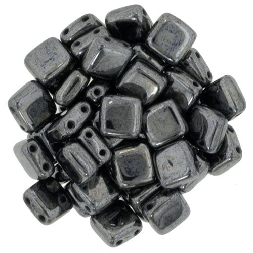 Czechmate 6mm Square Glass Czech Two Hole Tile Bead, Hematite - Barrel of Beads