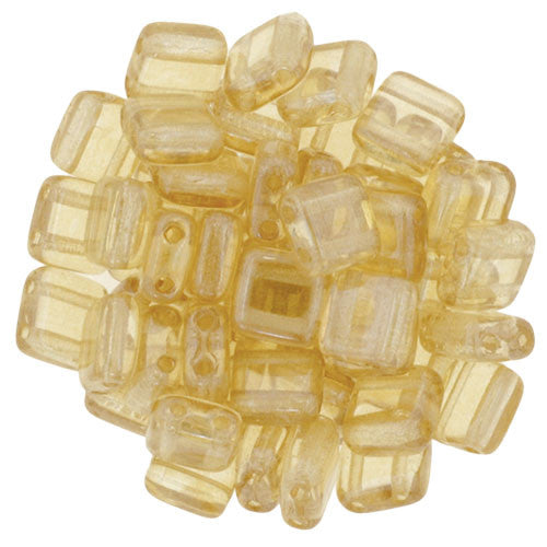 Czechmate 6mm Square Glass Czech Two Hole Tile Bead, Luster Transparent Champagne - Barrel of Beads