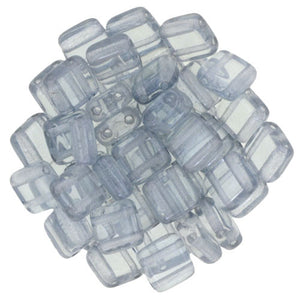 Czechmate 6mm Square Glass Czech Two Hole Tile Bead, Luster Transparent Blue - Barrel of Beads