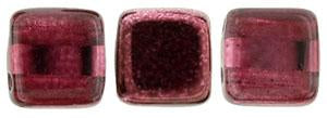 Czechmate 6mm Square Glass Czech Two Hole Tile Bead, Mirror - Cranberry