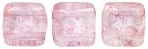 Czechmate 6mm Square Glass Czech Two Hole Tile Bead, Luster Transparent Topaz/Pink - Barrel of Beads