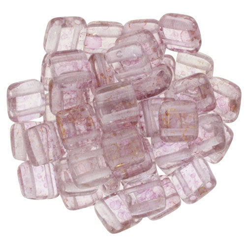 6mm Czech Two Hole Tile Beads - Luster Opaque Rose-Gold Topaz