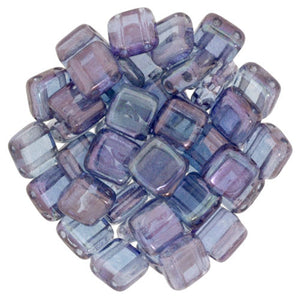 Czechmate 6mm Square Glass Czech Two Hole Tile Bead, Luster Transparent Amethyst - Barrel of Beads