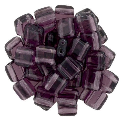 Czechmate 6mm Square Glass Czech Two Hole Tile Bead, Med. Amethyst - Barrel of Beads