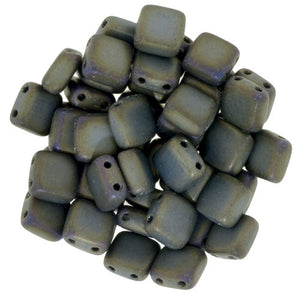 Czechmate 6mm Square Glass Czech Two Hole Tile Bead, Matte Iris Brown - Barrel of Beads