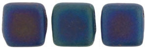 Czechmate 6mm Square Glass Czech Two Hole Tile Bead, Matte Iris Blue - Barrel of Beads