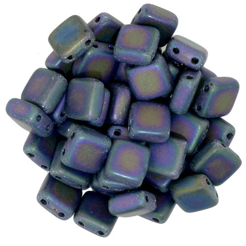 Czechmate 6mm Square Glass Czech Two Hole Tile Bead, Matte Iris Purple - Barrel of Beads