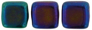 Czechmate 6mm Square Glass Czech Two Hole Tile Bead, Iris Blue - Barrel of Beads