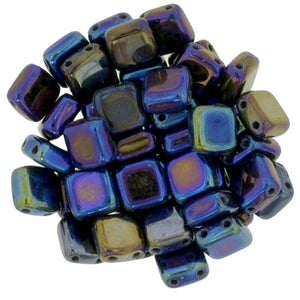 Czechmate 6mm Square Glass Czech Two Hole Tile Bead, Iris Blue - Barrel of Beads