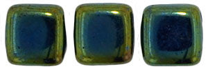 Czechmate 6mm Square Glass Czech Two Hole Tile Bead, Iris Green - Barrel of Beads