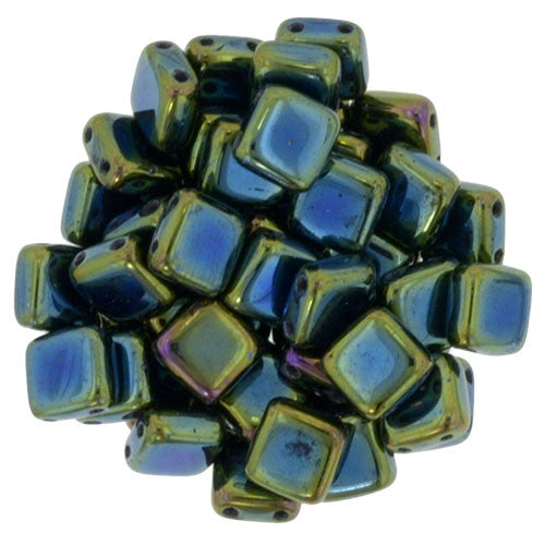 Czechmate 6mm Square Glass Czech Two Hole Tile Bead, Iris Green - Barrel of Beads