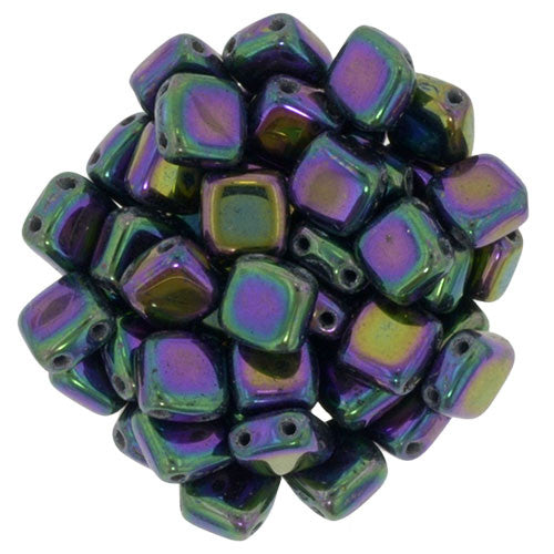Czechmate 6mm Square Glass Czech Two Hole Tile Bead, Iris Purple - Barrel of Beads