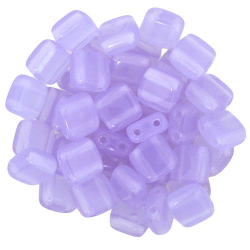 Czechmate 6mm Square Glass Czech Two Hole Tile Bead, Milky Alexandrite - Barrel of Beads