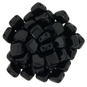 Czechmate 6mm Square Glass Czech Two Hole Tile Bead, Jet - Barrel of Beads