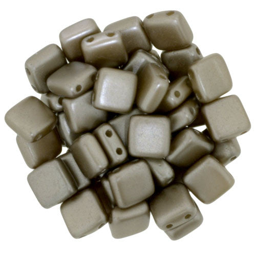 Czechmate 6mm Square Glass Czech Two Hole Tile Bead, Pearl Coat - Brown Sugar - Barrel of Beads