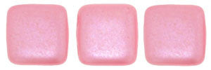 Czechmate 6mm Square Glass Czech Two Hole Tile Bead, Pearl Coat-Pink - Barrel of Beads
