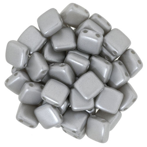 Czechmate 6mm Square Glass Czech Two Hole Tile Bead, Pearl Coat-Silver - Barrel of Beads