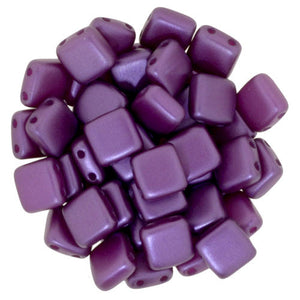 Czechmate 6mm Square Glass Czech Two Hole Tile Bead, Pearl Coat - Purple Velvet - Barrel of Beads