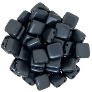 Czechmate 6mm Square Glass Czech Two Hole Tile Bead, Pearl Coat - Charcoal - Barrel of Beads