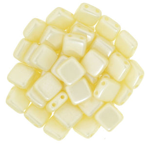 Czechmate 6mm Square Glass Czech Two Hole Tile Bead, Pearl Coat-Cream - Barrel of Beads